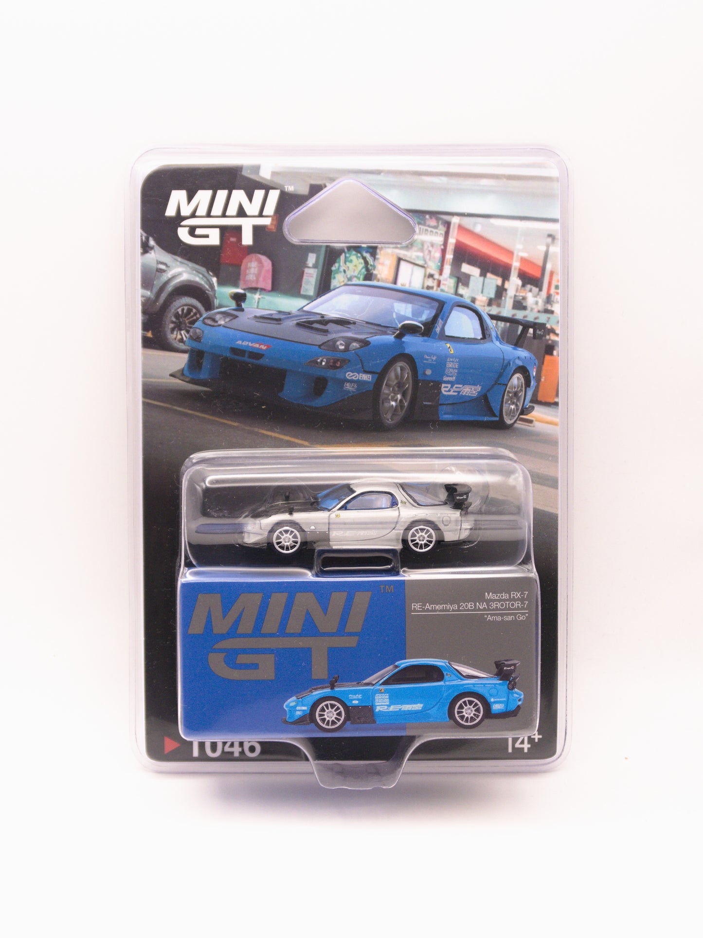 Mini GT #1046 Mazda RX-7 RE-Amemiya 20B NA 3ROTOR-7 Ama-San Go Blue *BLISTER