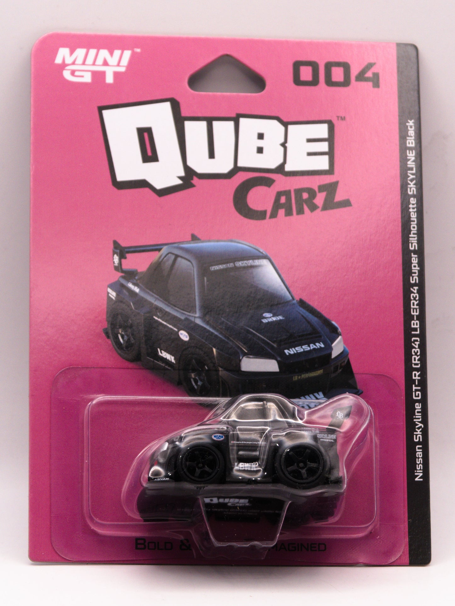 Mini GT Qube Carz 004 Nissan Skyline GT-R R34 LB-ER34 Super Silhouette Black