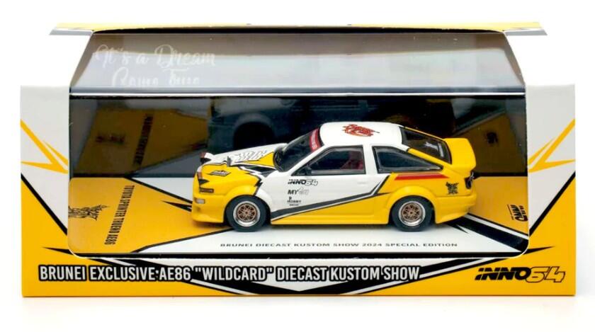 *PRESALE Inno64 Toyota Sprinter Trueno AE86 Brunei Diecast Kustom Show 2024 Żółty