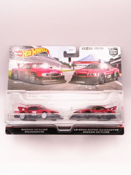 2-Pack Nissan Skyline KDR30 + Nissan Skyline R34 LBWK Silhouette Red/Black