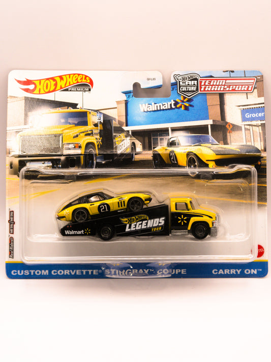Team Transport Custom Corvette Stingray Coupe + Carry On Legends Tour Yellow *DAMAGED