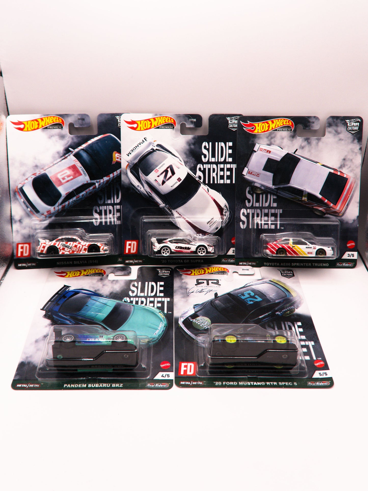 Set 5 Cars - Set Street Slide - Nissan, Toyota, Subaru, Ford.