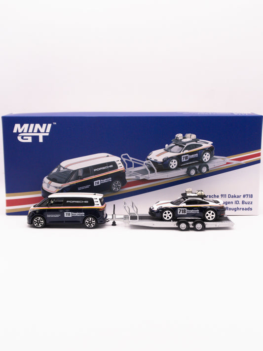 Mini GT MGTS0019 Porsche 911 Dakar #718 / Volkswagen ID. Buzz Laweta Porsche  Centrum Roughroads SET