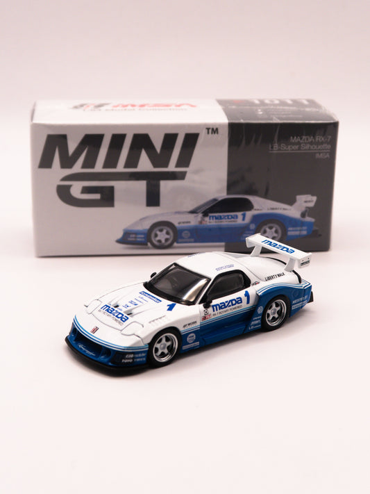Mini GT #1011 Mazda RX-7 LB-Super Silhouette White and Blue IMSA Racing