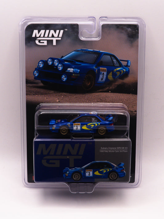 Mini GT #975 Subaru Impreza WRC98 #3 1998 Monte-Carlo 3rd Place Blue *BLISTER