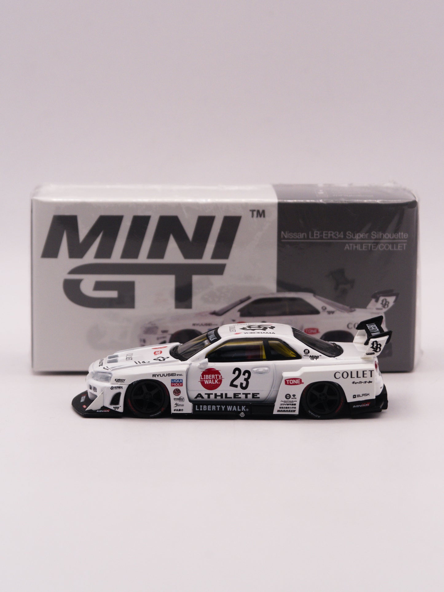 Mini GT #1059 Nissan Skyline GT-R R34 Liberty Walk Super Silhouette Athlete White