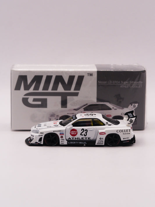 Mini GT #1059 Nissan Skyline GT-R R34 Liberty Walk Super Silhouette Athlete Biały