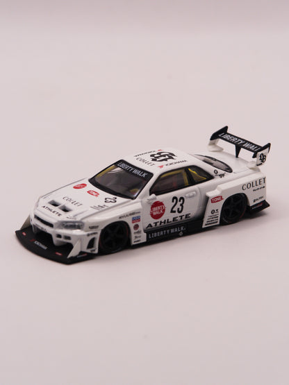 Mini GT #1059 Nissan Skyline GT-R R34 Liberty Walk Super Silhouette Athlete White *BLISTER