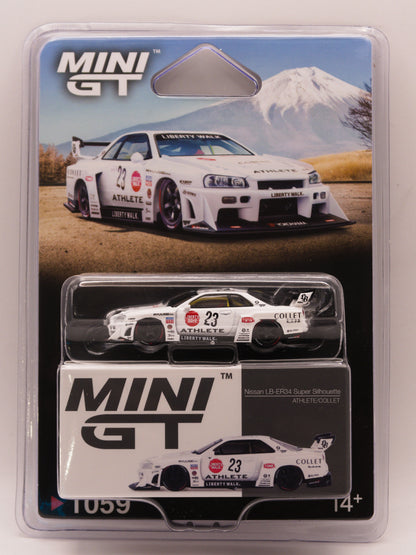Mini GT #1059 Nissan Skyline GT-R R34 Liberty Walk Super Silhouette Athlete White *BLISTER