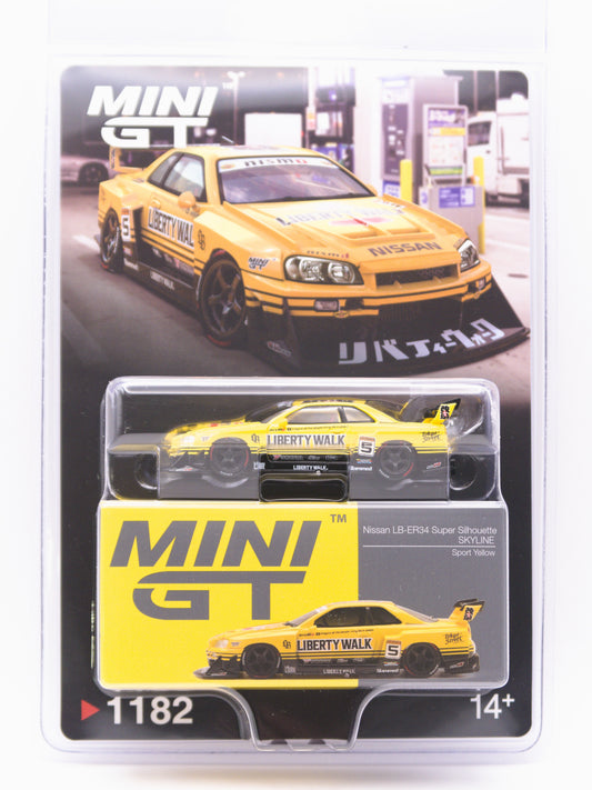 Mini GT #1182 Nissan Skyline GT-R R34 Żółty LBWK *BLISTER