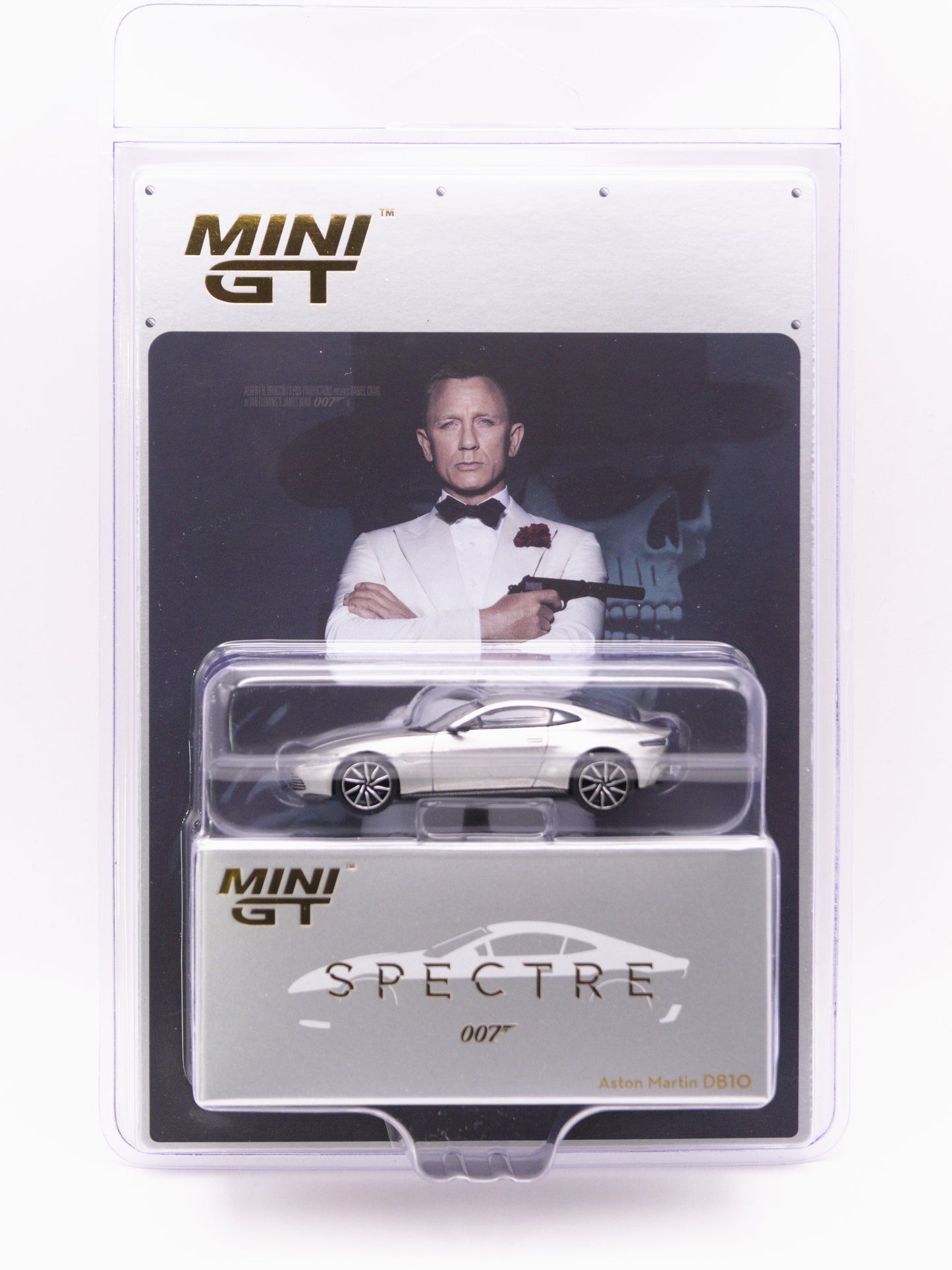Mini GT #910 Aston Martin DB10 Srebrny 007 James Bond Spectre *ANGIELSKA KARTA