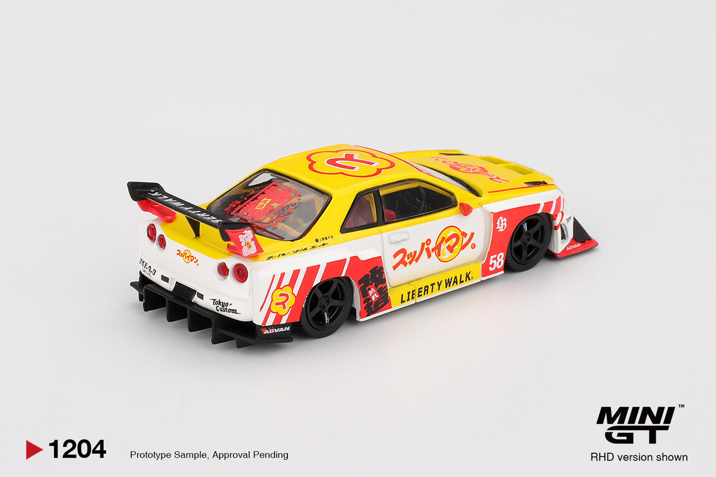 *PRESALE Mini GT #1204 Nissan Skyline GT-R R34 Super Silhouette LBWK Żółty *PUDEŁKO
